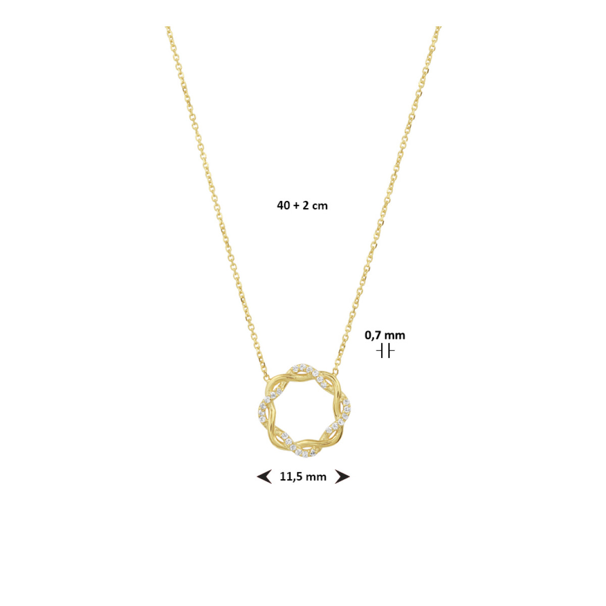 Gouden collier rondje zirkonia 0.7 mm 40- 42 cm