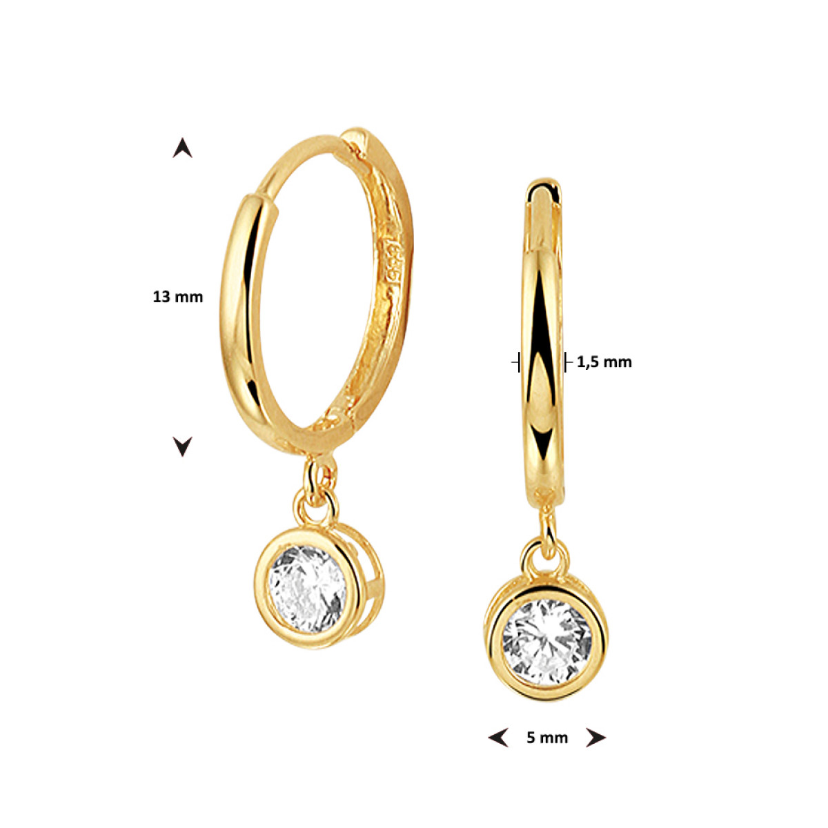 Gouden creolen met hanger van 585 goud en zirkonia