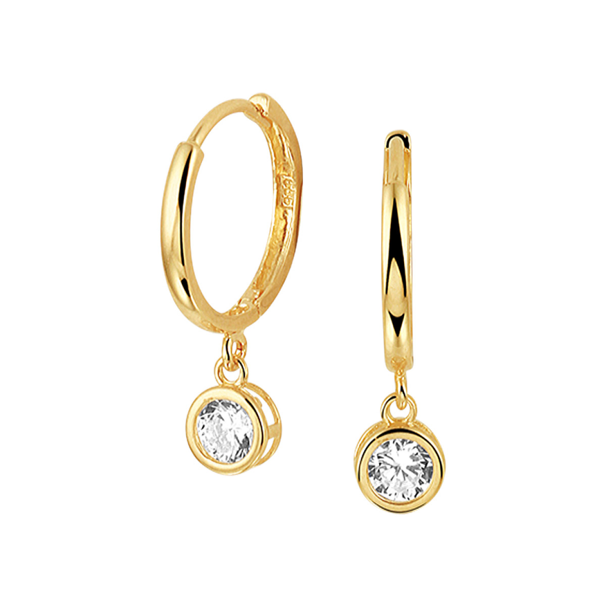 Gouden creolen met hanger van 585 goud en zirkonia