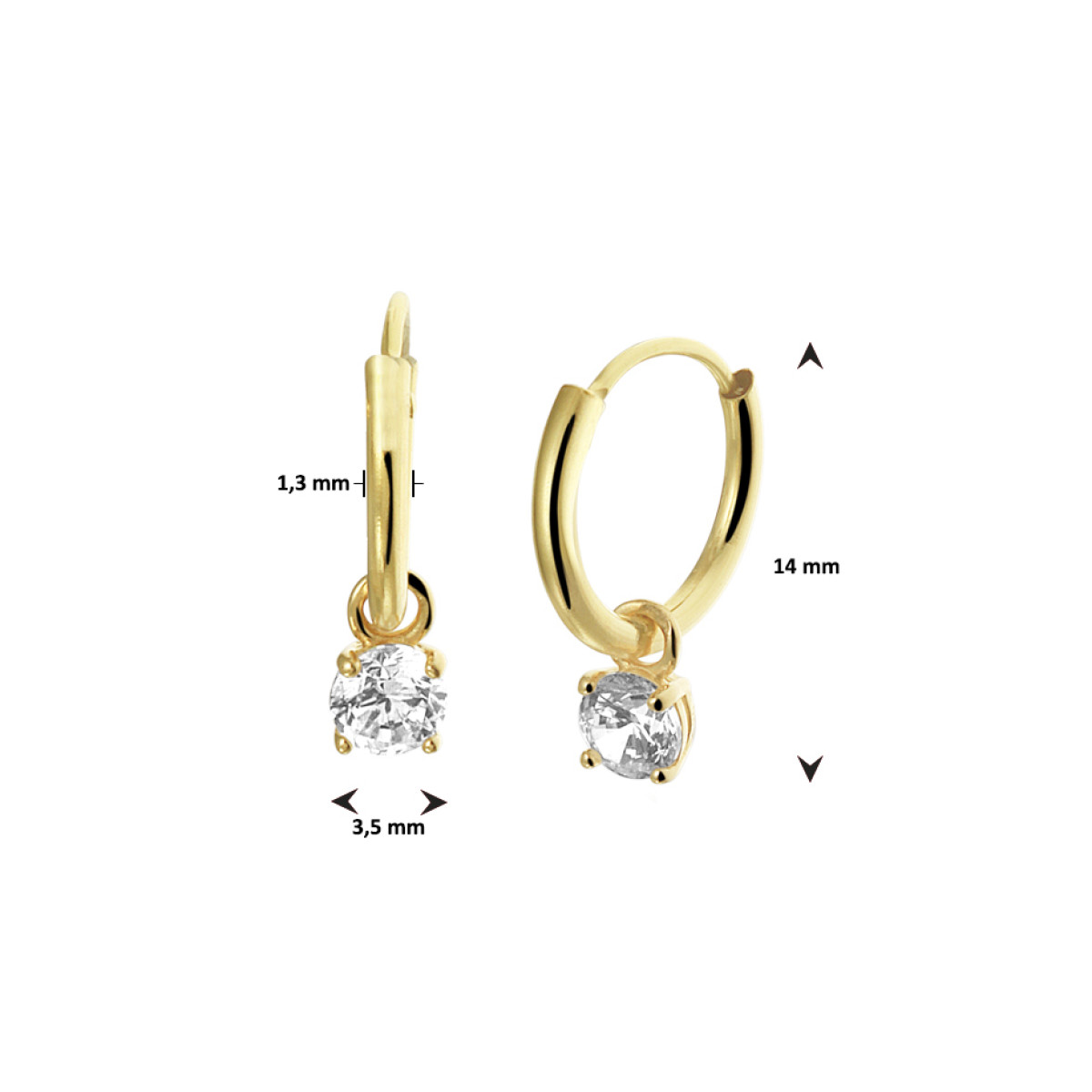 Gouden creolen met hanger zirkonia