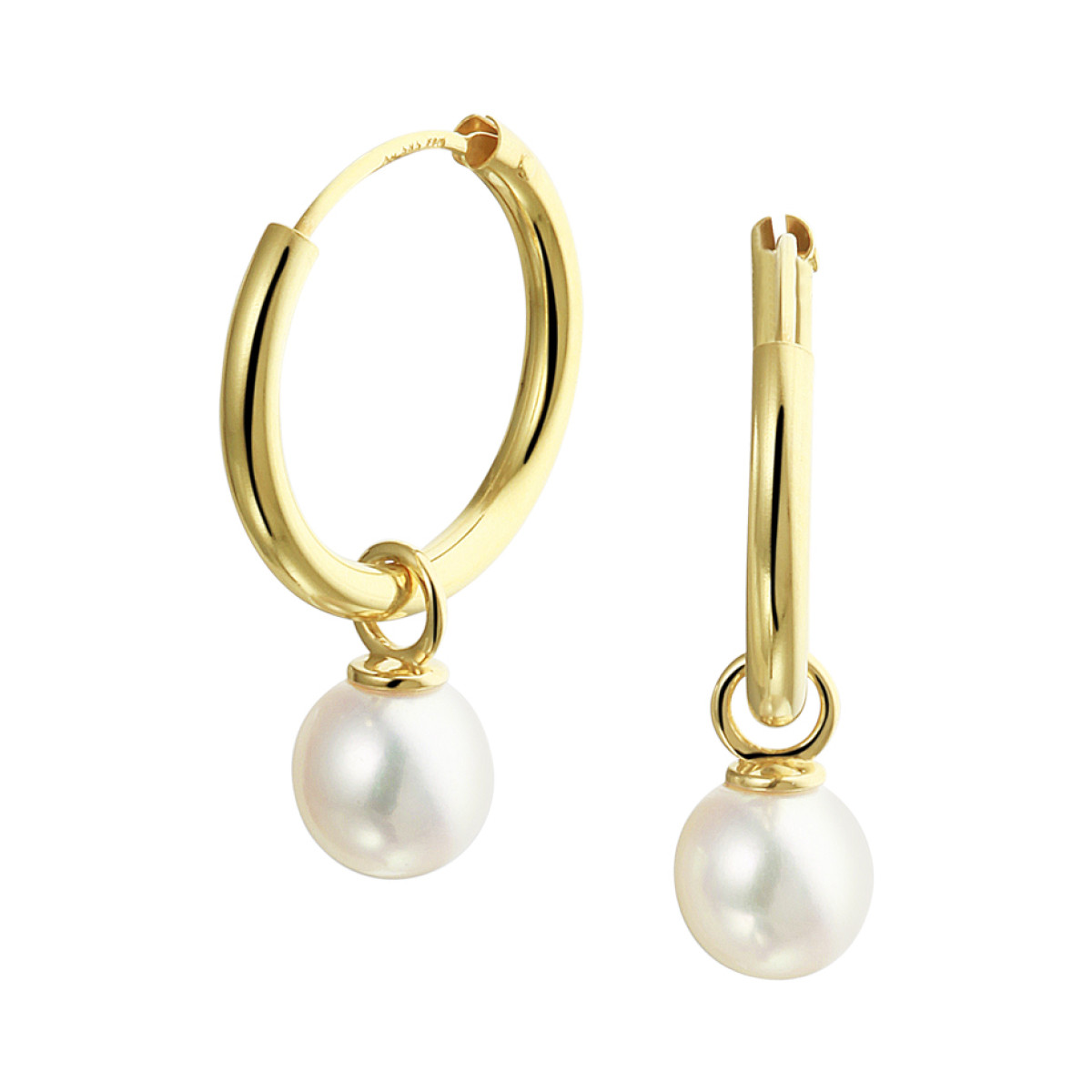 Gouden creolen met parel hangers