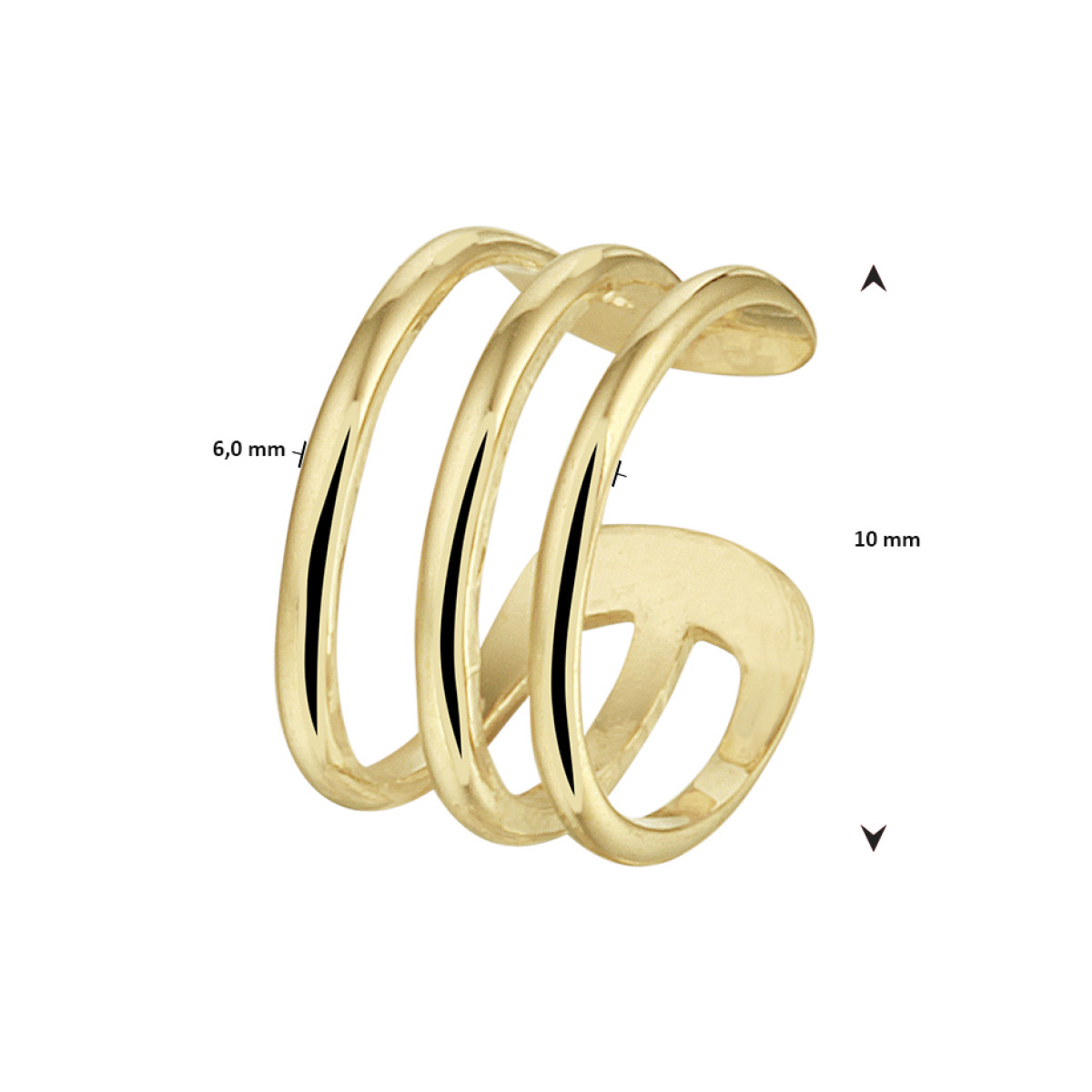 Gouden earcuff drie ringetjes