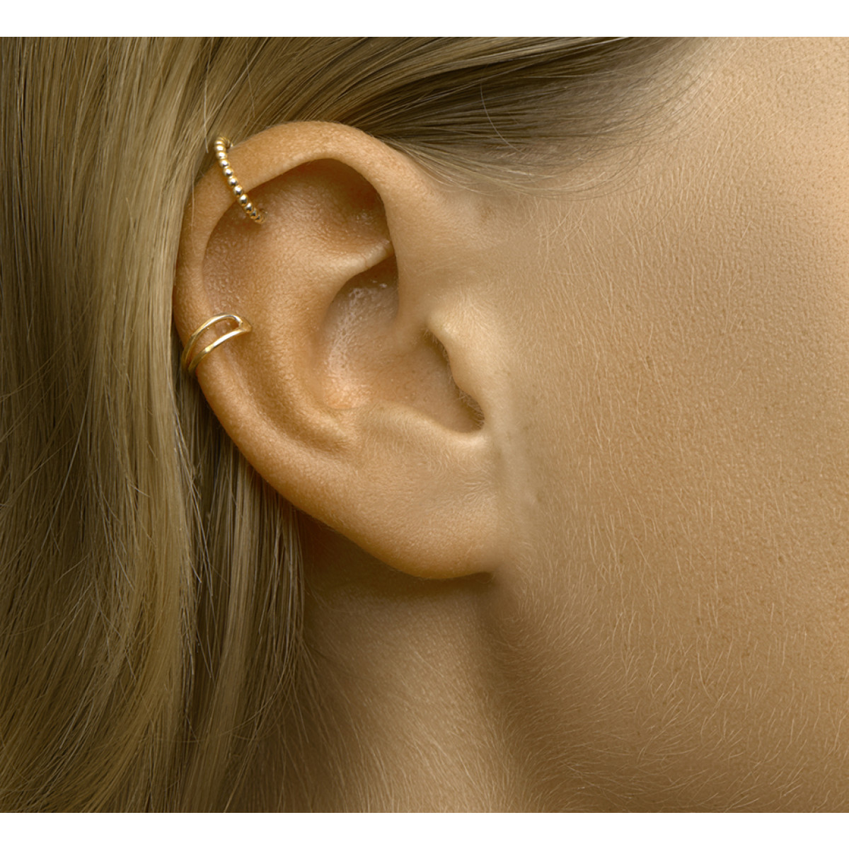 Gouden earcuff twee ringetjes - per stuk