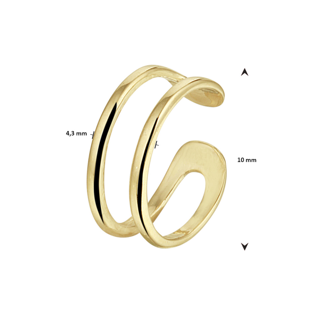 Gouden earcuff twee ringetjes - per stuk