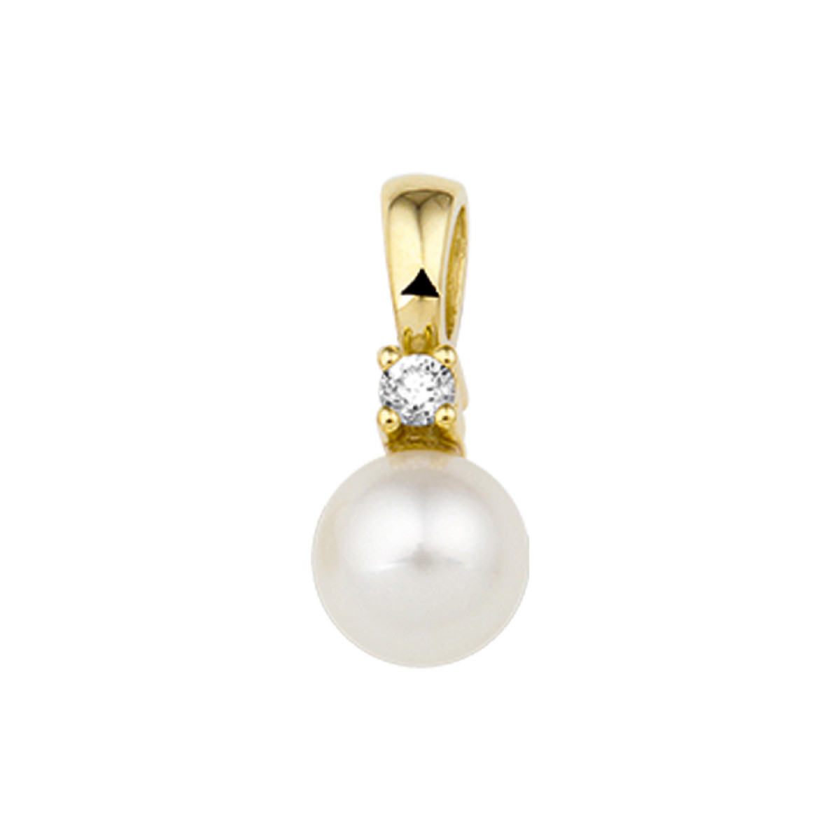 Gouden hanger met parel en diamant - 15,5 mm