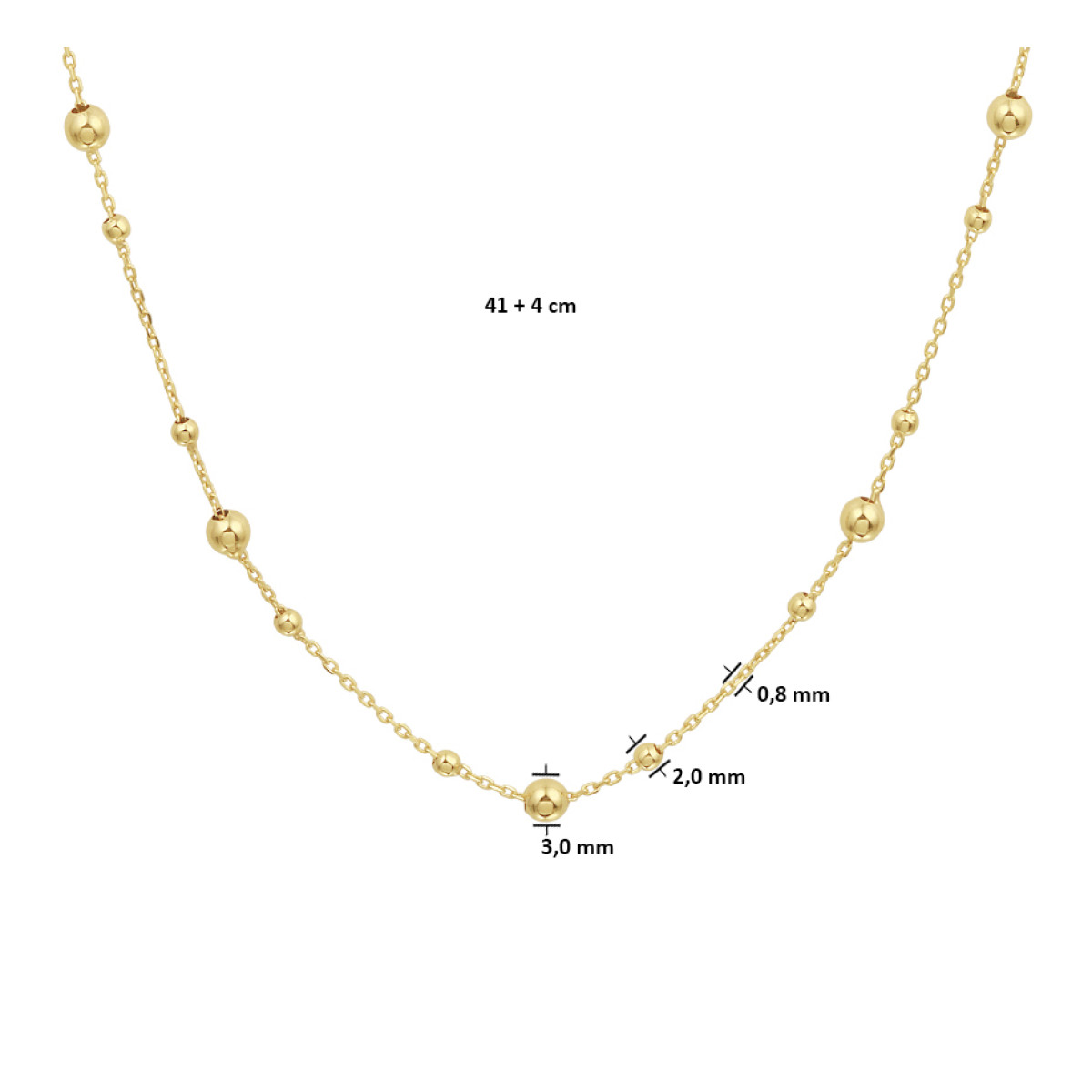 Gouden ketting met bolletjes 41 - 45 cm