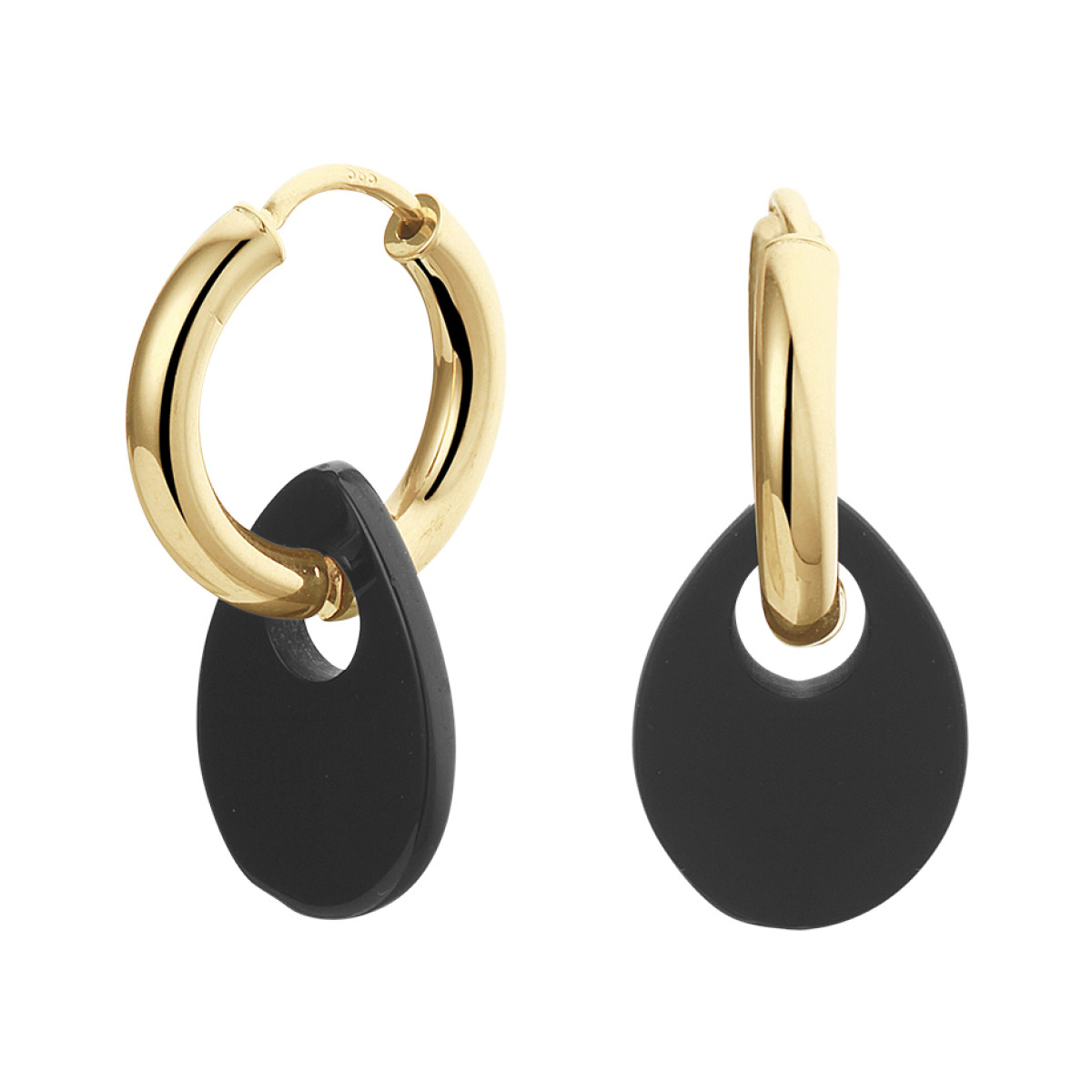 Gouden klapcreolen met onyx druppel