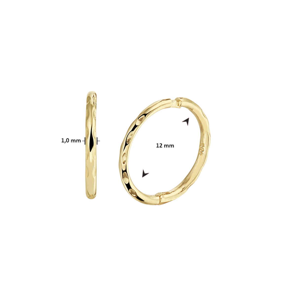 Gouden klapoorringen gediamanteerd 1 mm