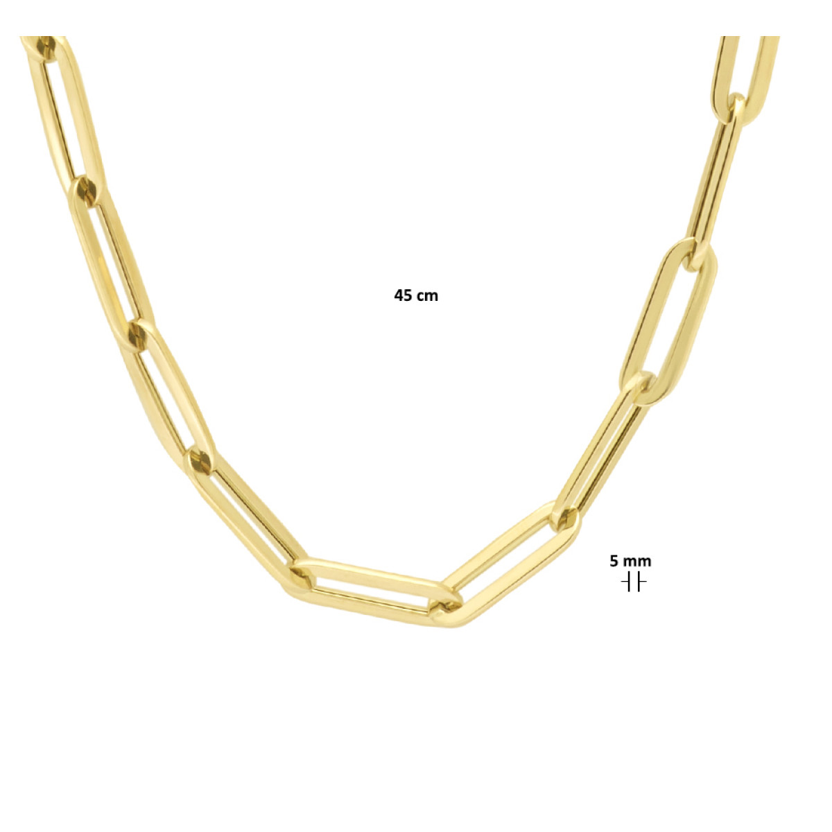 Gouden paperclip collier 5.0 mm 45 cm