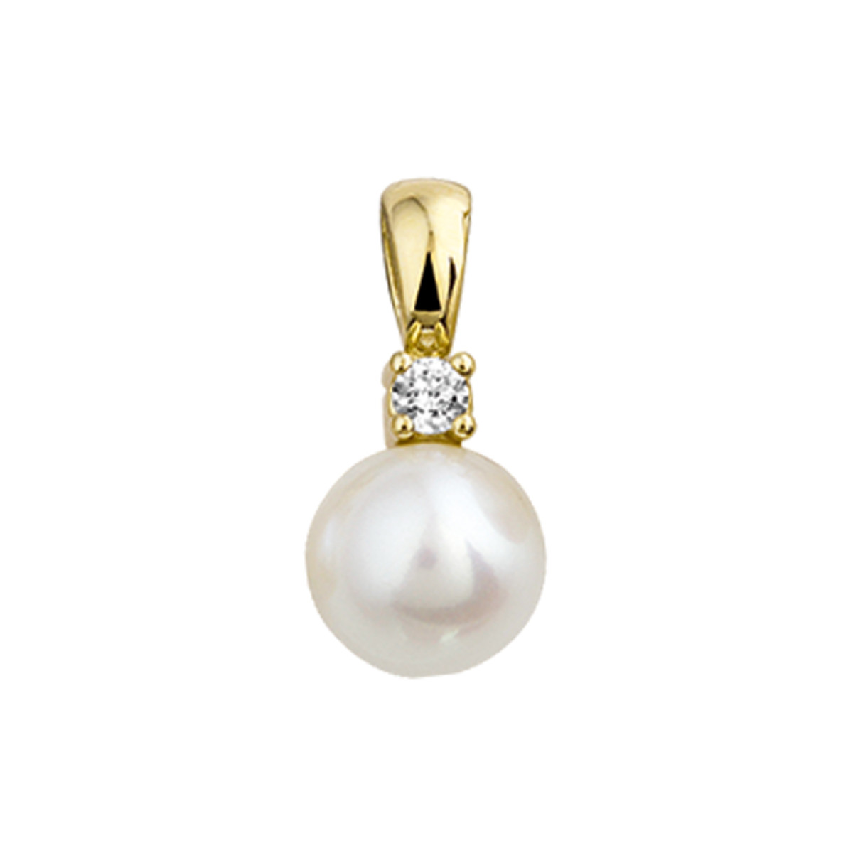 Gouden parel hanger met zirkonia