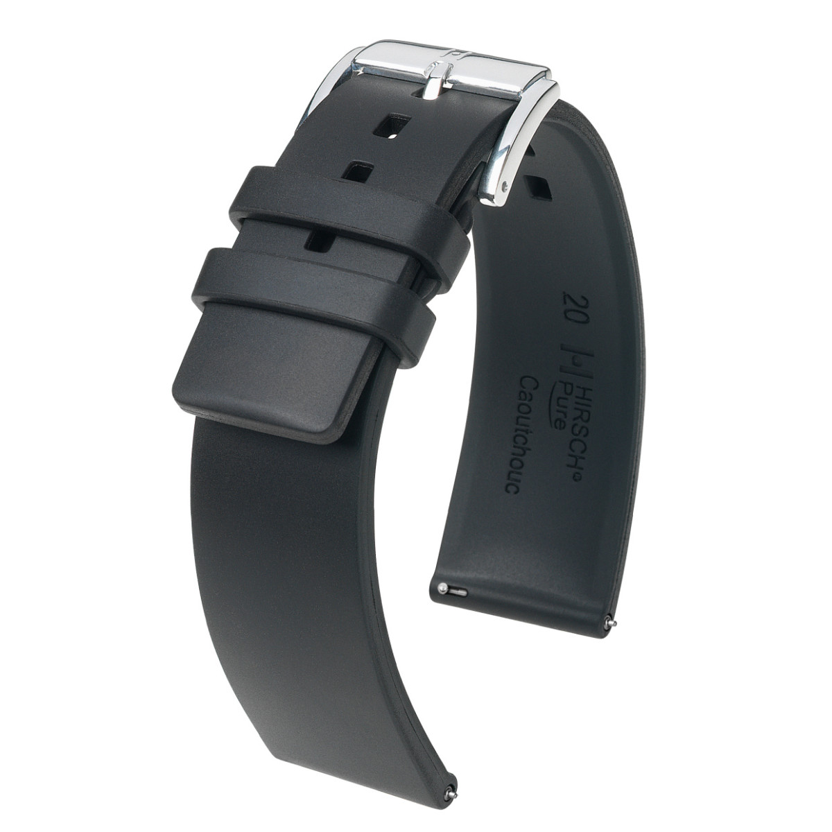 HIRSCH Pure 40538850-2 horlogeband van zwart rubber met gladde afwerking - Breedte 18-26 mm