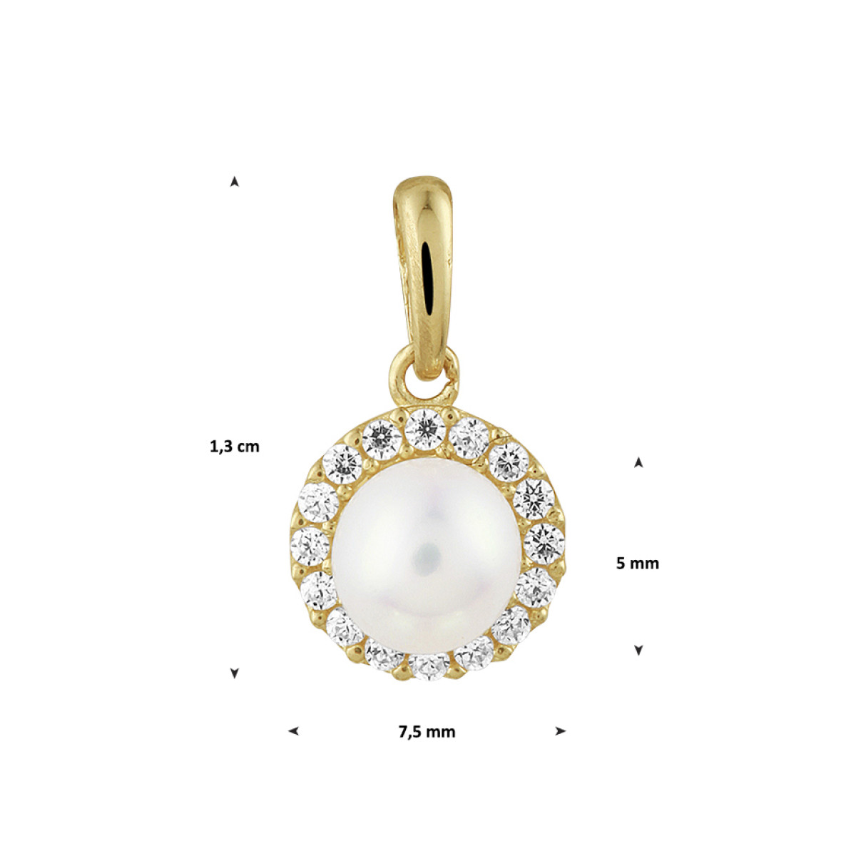 Parel hanger goud met zirkonia's