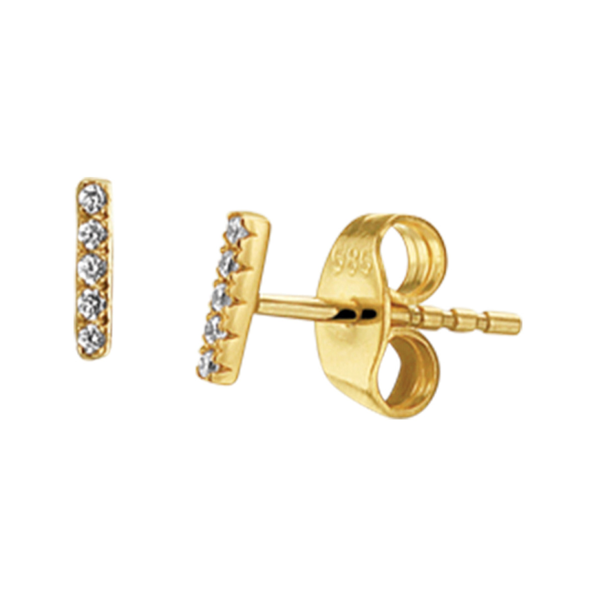 Staafjes oorbellen goud met diamant 5.5 mm