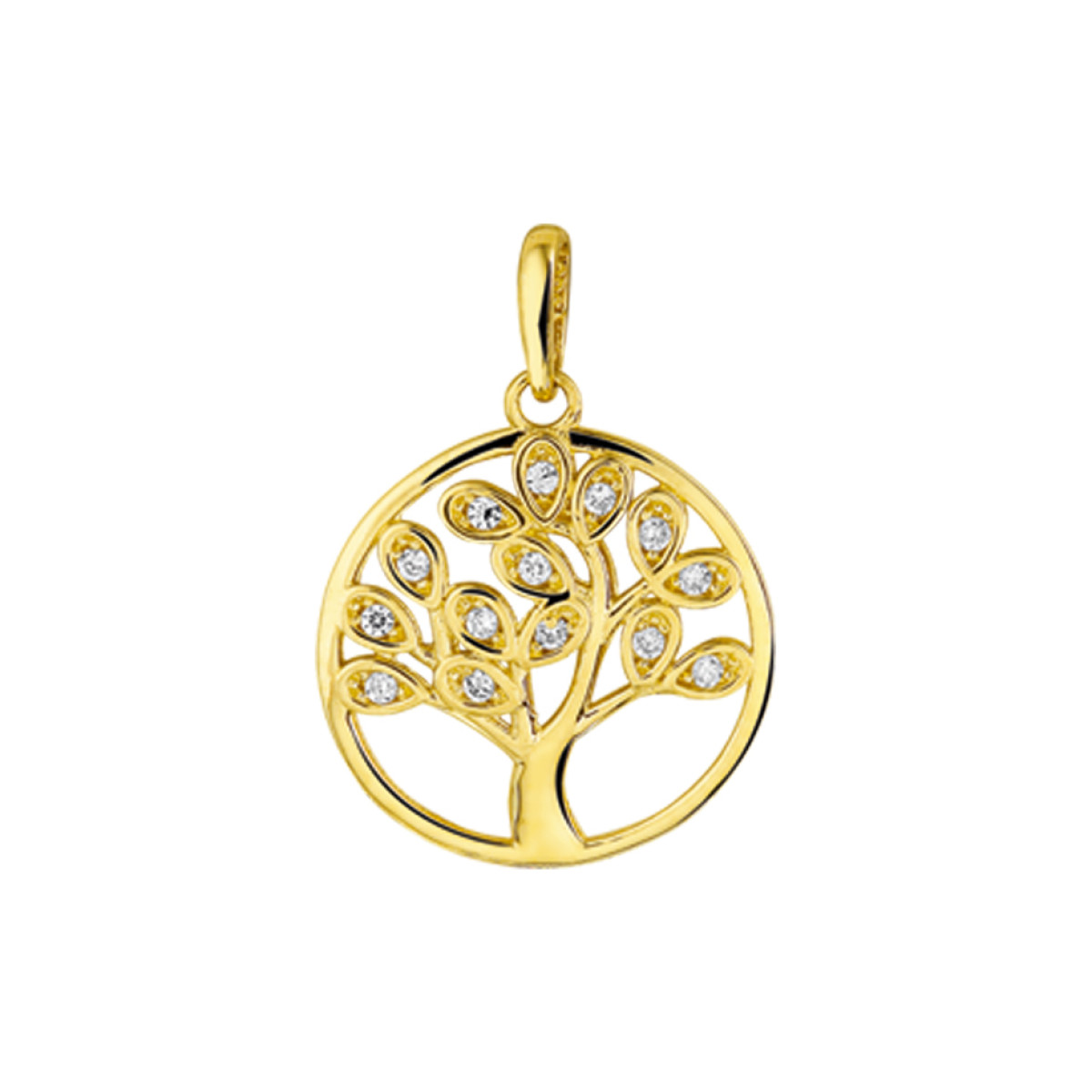 Zirkonia levensboom hanger goud