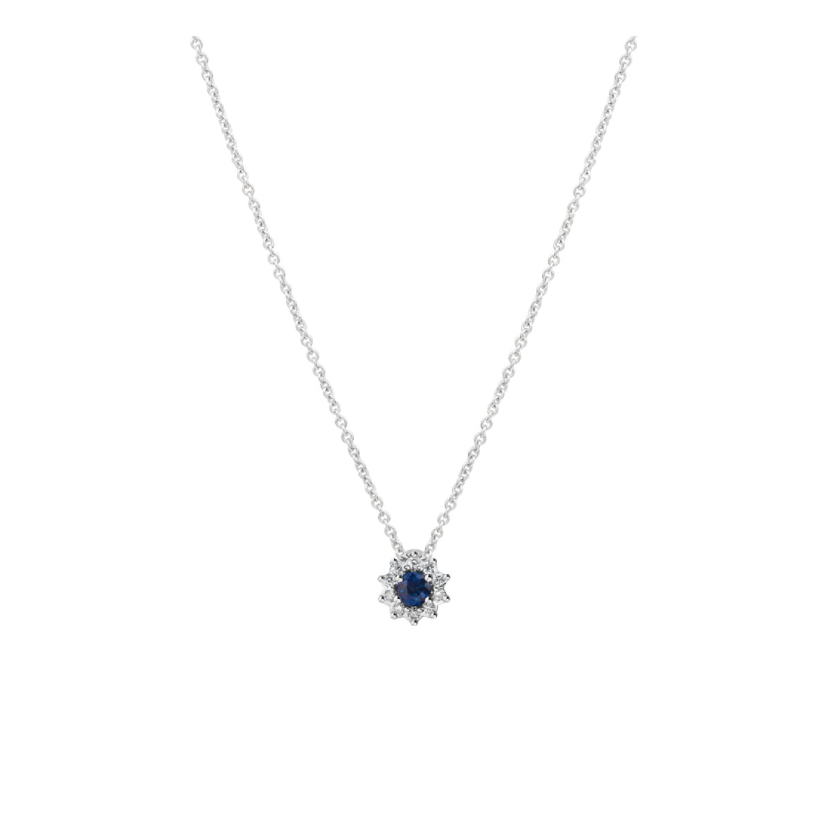 Witgouden collier met saffier en diamant
