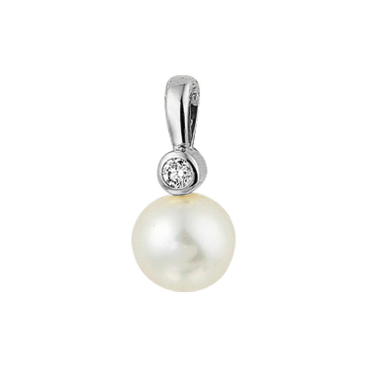 Witgouden parel hanger met diamant