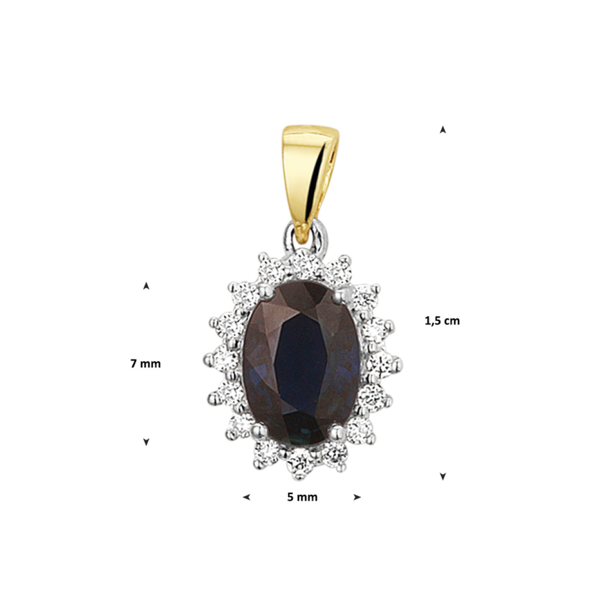 Bicolor saffier hanger met diamanten
