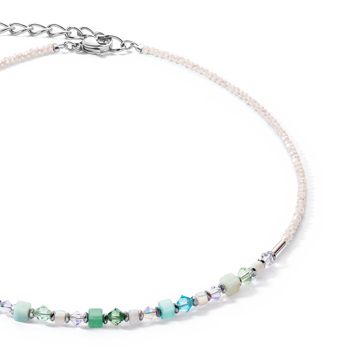 Coeur de Lion ketting Princess Shape 4239/10-0522 zilverkleurig met blauw, groen en parels