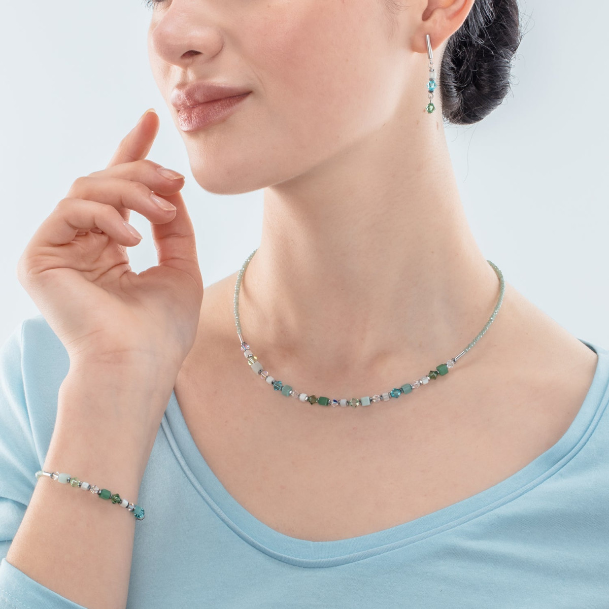 Coeur de Lion ketting Princess Shape 4239/10-0522 zilverkleurig met blauw, groen en parels