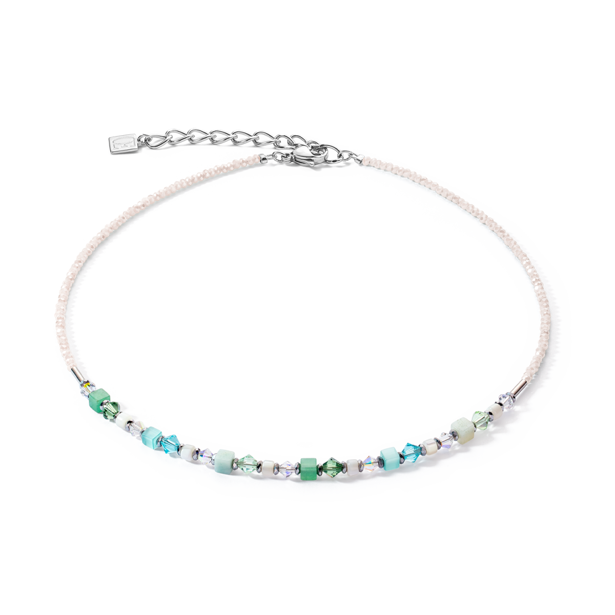 Coeur de Lion ketting Princess Shape 4239/10-0522 zilverkleurig met blauw, groen en parels