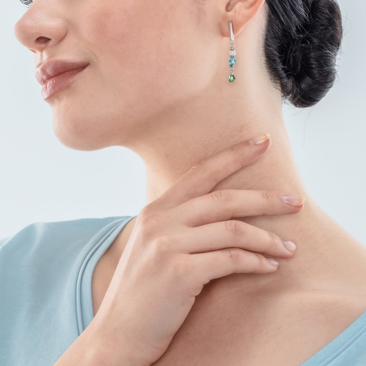 Coeur de Lion oorhangers Princess Shape Mix 4239/21-0522 zilverkleurig met groen en blauw