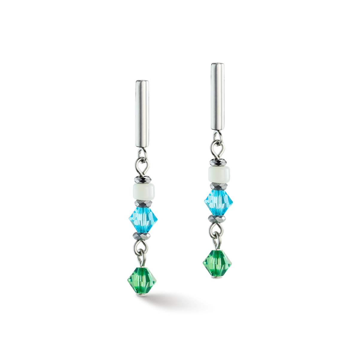 Coeur de Lion oorhangers Princess Shape Mix 4239/21-0522 zilverkleurig met groen en blauw