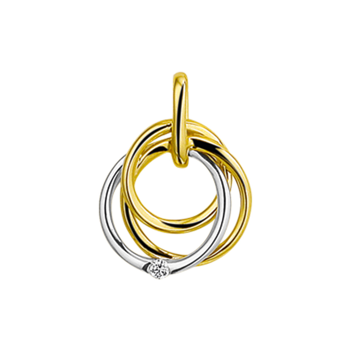 Edelstenen hanger met diamant in het 14 krt bicolor