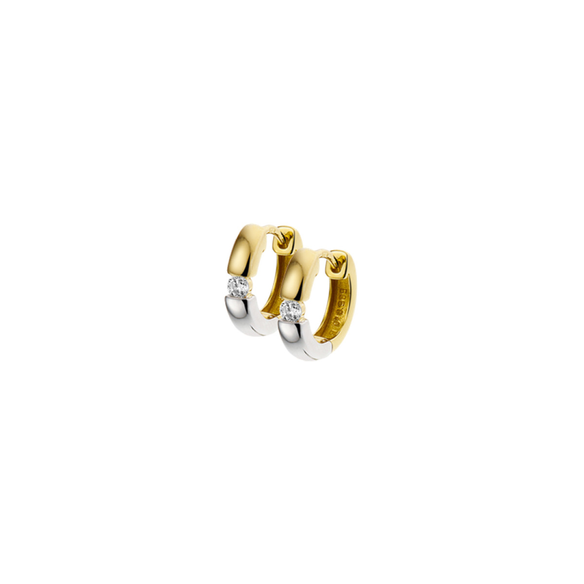 Goud en zilverkleurige klapcreolen met diamant 3 mm