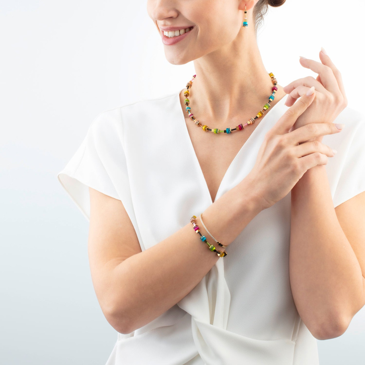 Coeur de Lion 4413/10-1516 ketting met multicolor stenen Boho Sunset Cube - Lengte 42-48 cm