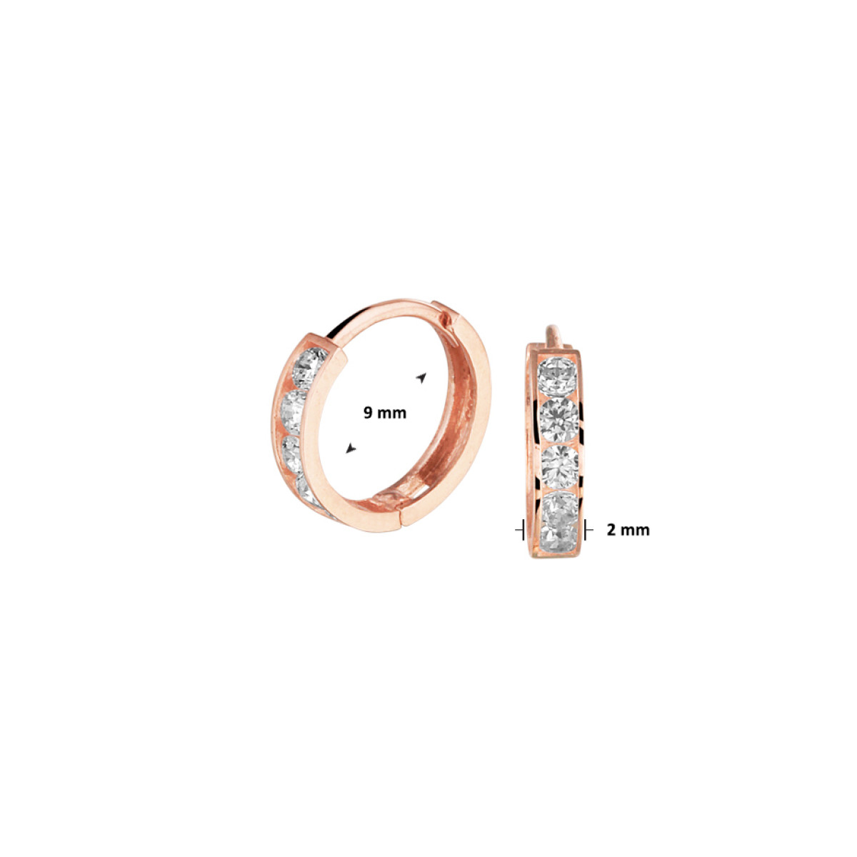 Roségouden oorbellen met zirkonia's 9 mm