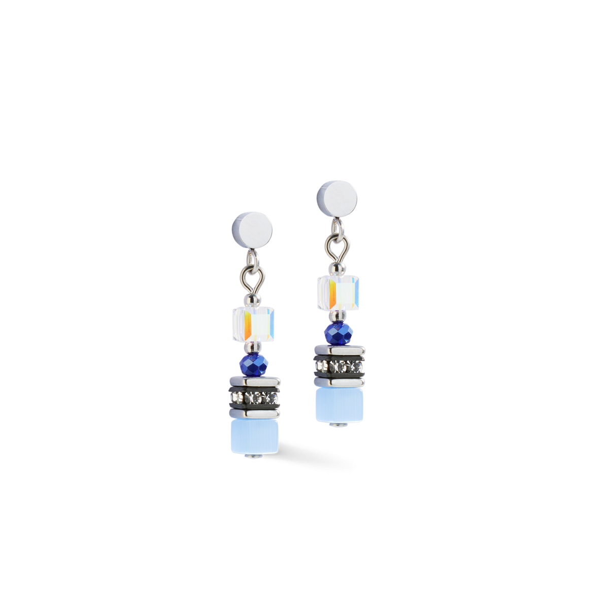 Coeur de Lion 4565/21-0700 blauwe oorhangers Mini Cubes van staal