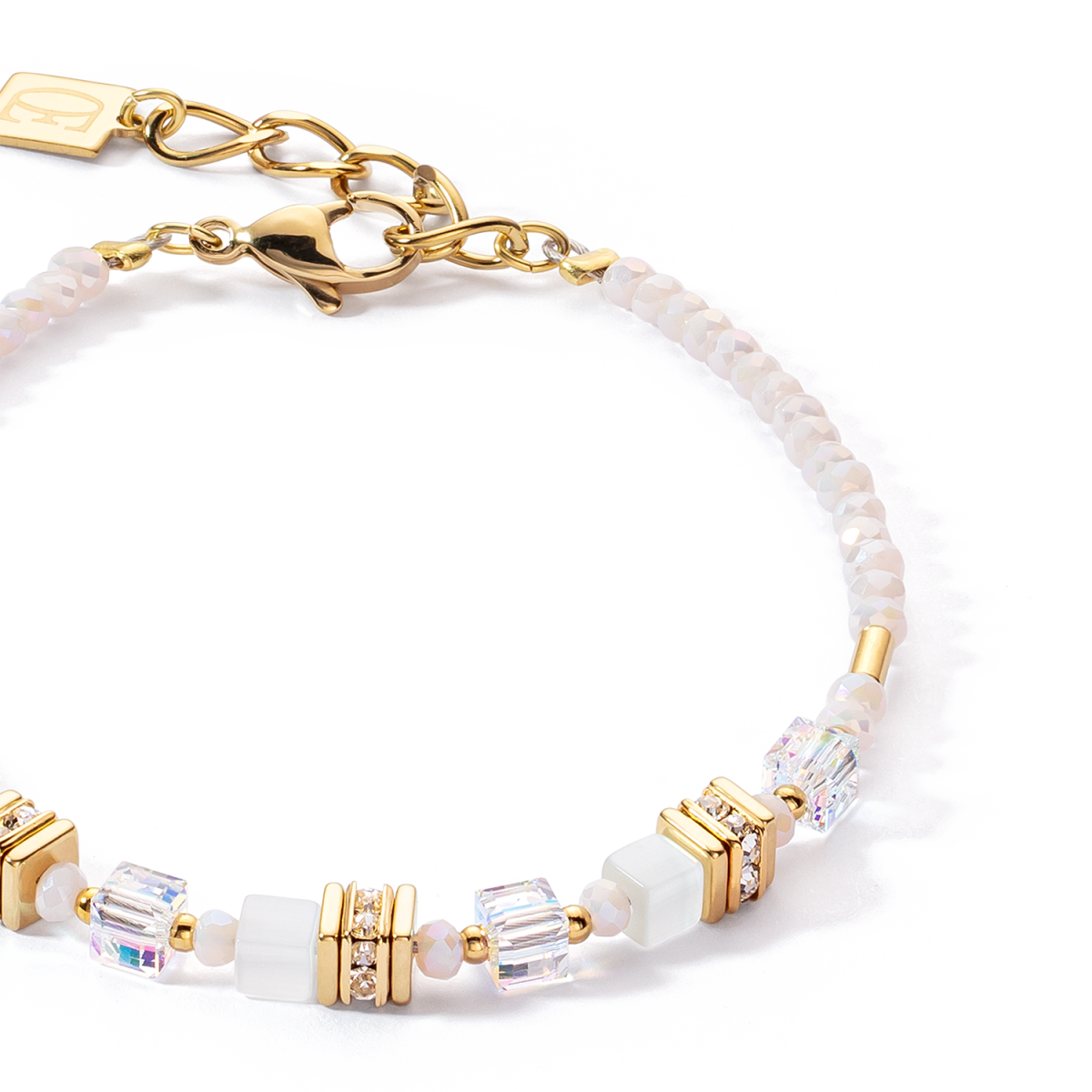Coeur de Lion armband 4565/30-1416 Mini Cubes goudkleurig met wit