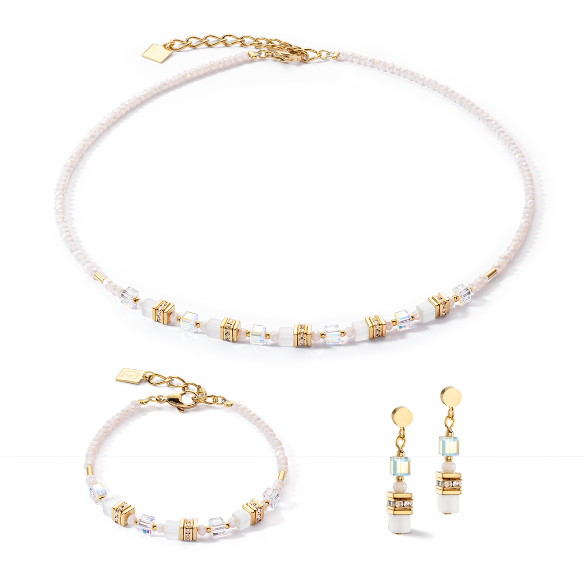 Coeur de Lion armband 4565/30-1416 Mini Cubes goudkleurig met wit
