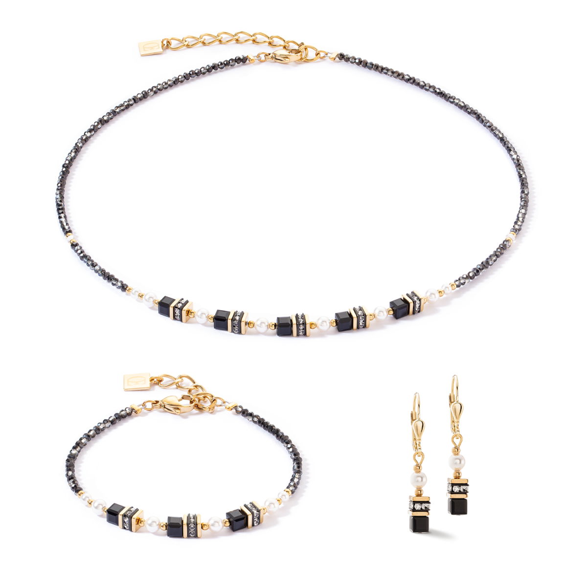 Coeur de Lion ketting Sparkling Princess 4567/10-1300 goudkleurig met zwart - Lengte 42 - 48 cm