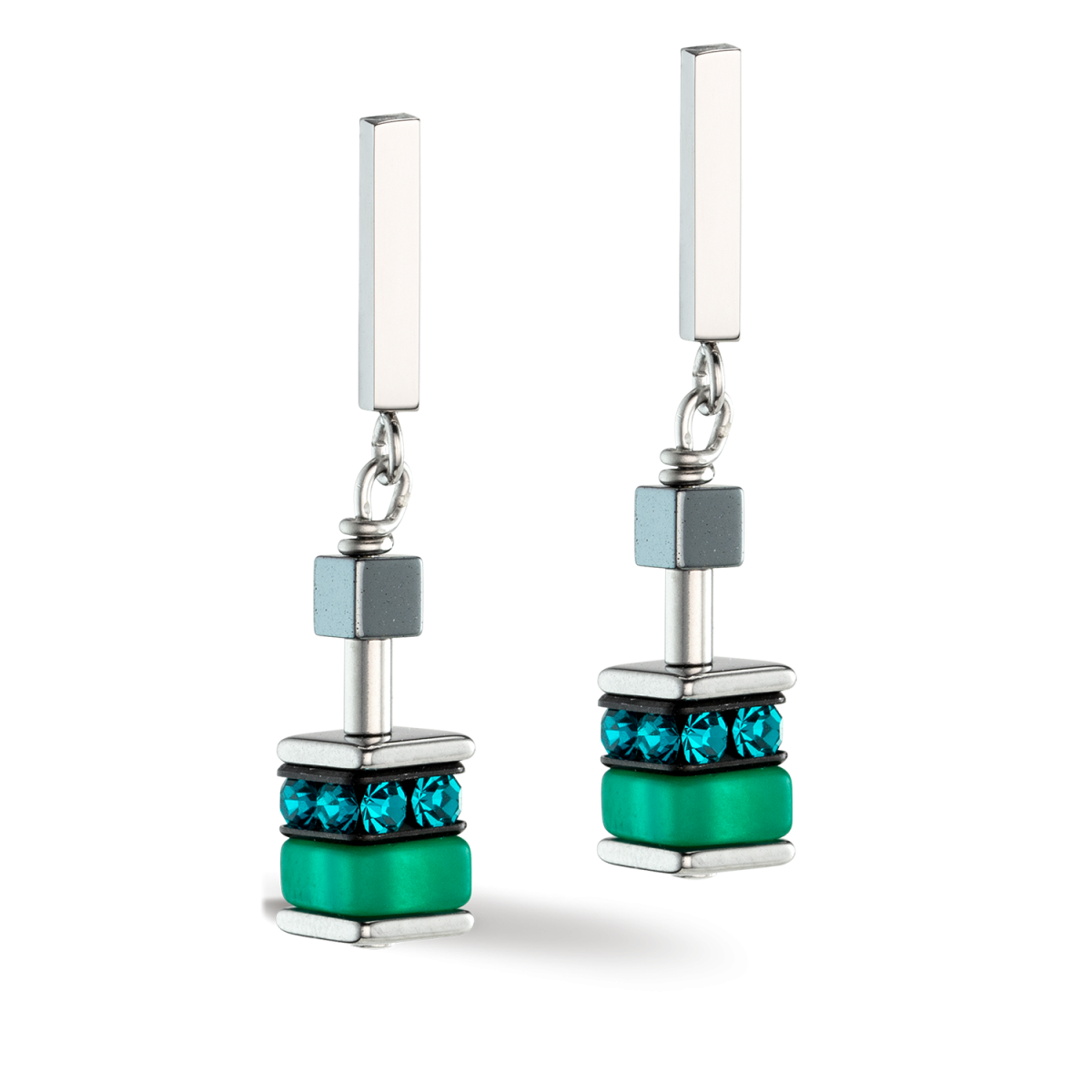 Coeur de Lion oorhangers Classic Update 4509/21-0500 zilverkleurig met groen en blauw