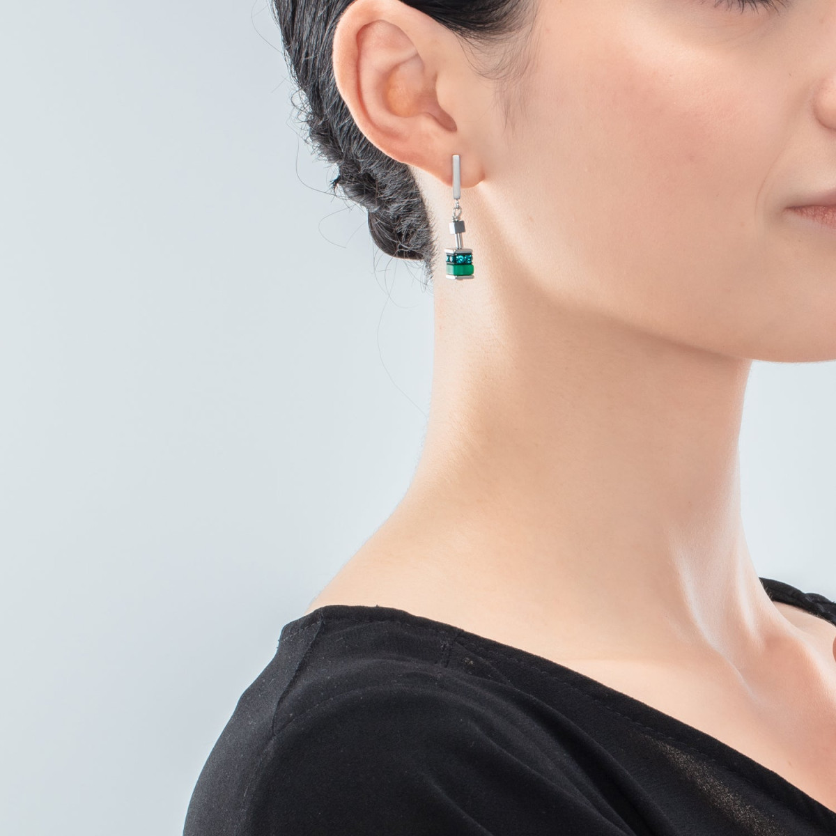 Coeur de Lion oorhangers Classic Update 4509/21-0500 zilverkleurig met groen en blauw