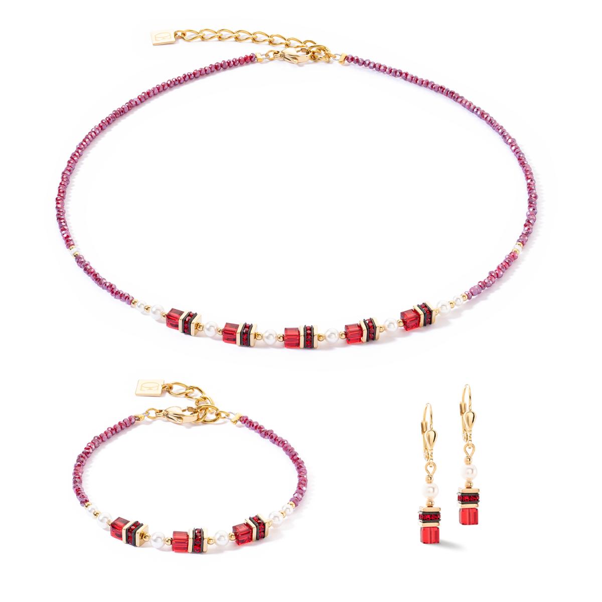 Coeur de Lion oorhangers Sparkling Princess 4567/20-0300 goudkleurig met rood