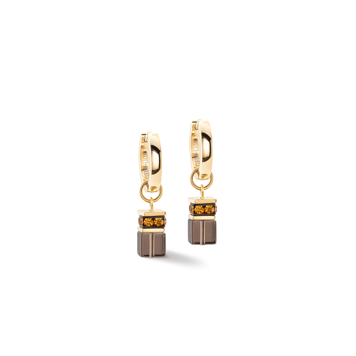 Coeur de Lion oorringen met hanger Chunky Chain 4524/21-1116 goudkleurig met bruin