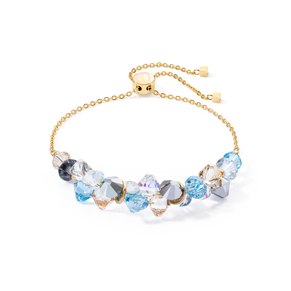 Coeur de Lion armband Dancing Crystals 4639/30-2000 goudkleurig met blauw kristal - Lengte 14-22 cm