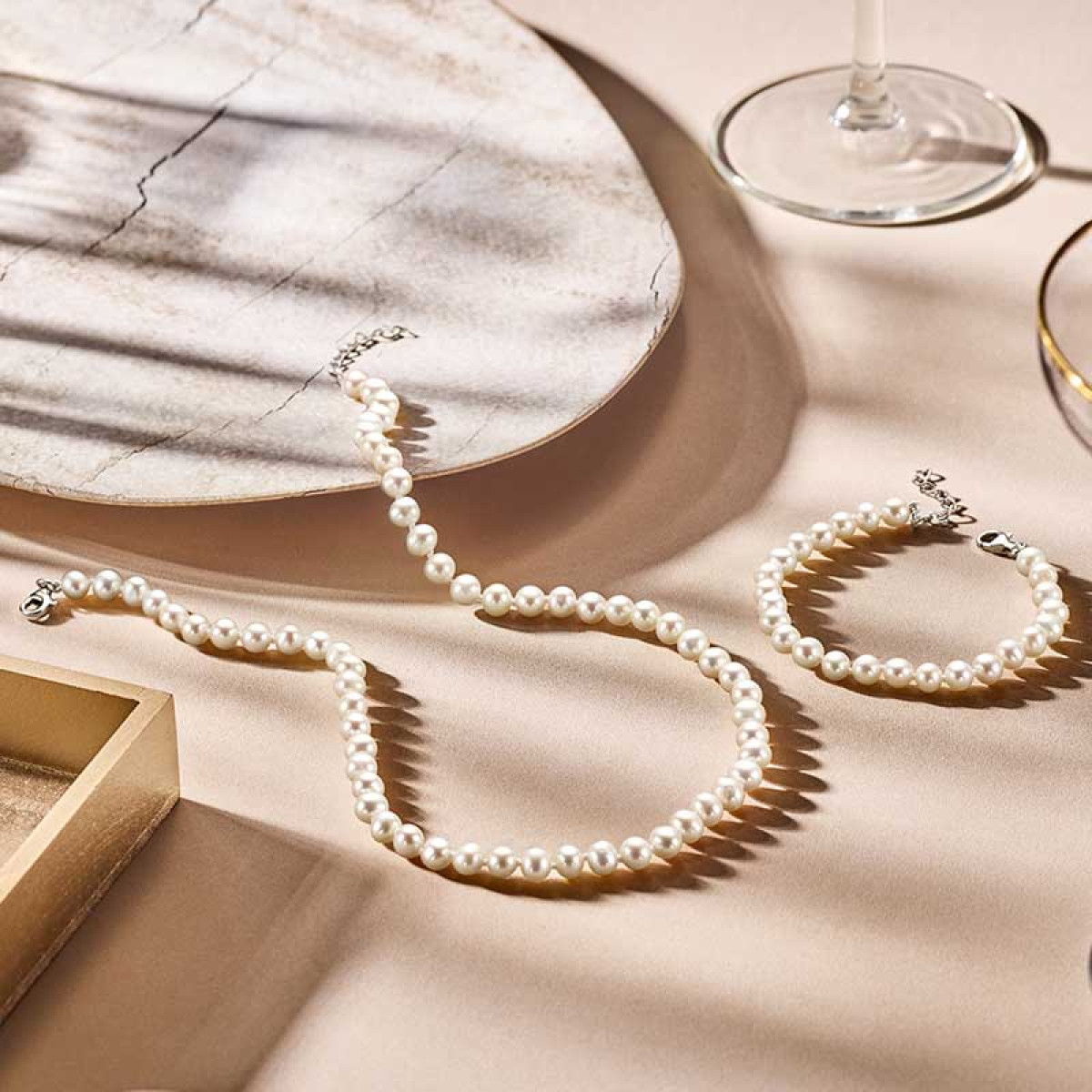 Parel ketting van zilver 46 cm