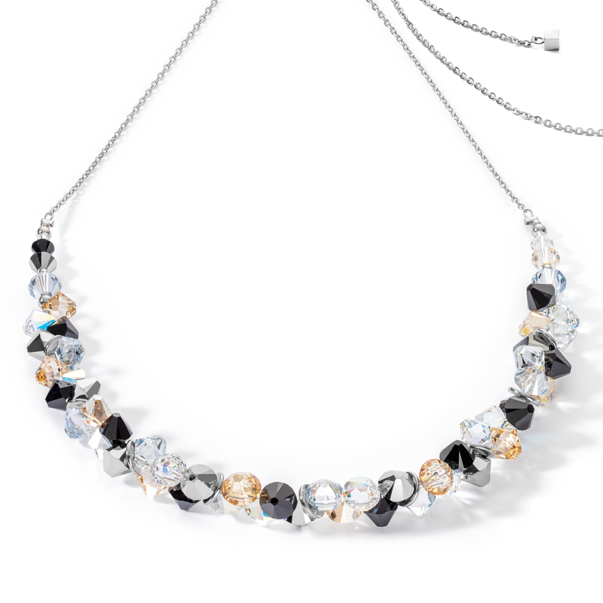 Zwartwitte Coeur de lion Dancing Crystals ketting 4639/10-1318 zilverkleurig