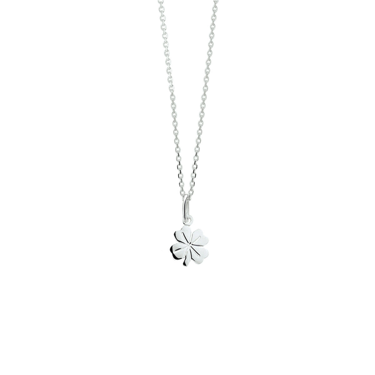 Zilveren ketting met klavertje vier 8 x 10.5 mm - Lengte 41-45 cm