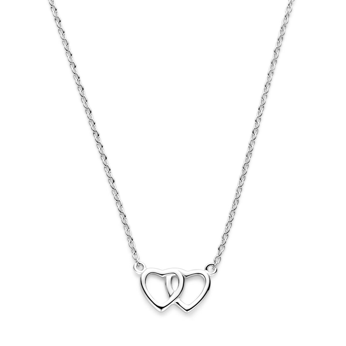 Zilveren ketting met twee hartjes