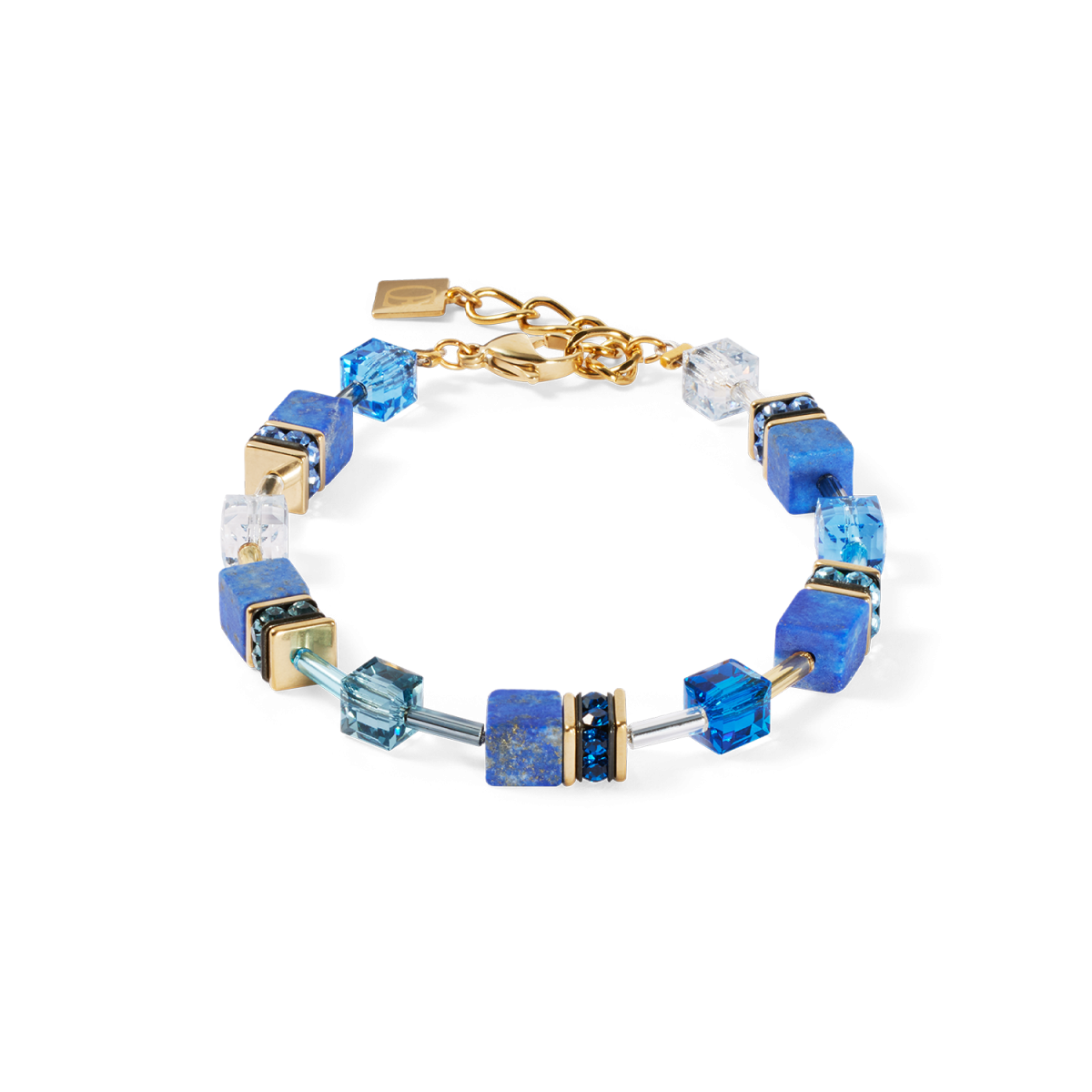 Coeur de Lion 4905/30-0700 gold plated armband Iconic Precious met blauwe stenen - Lengte 18.5-21.5 cm