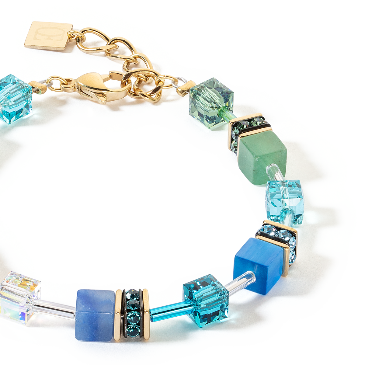 Coeur de Lion GeoCUBE armband 4905/30-0506 Iconic Precious goudkleurig met groen en turquoise
