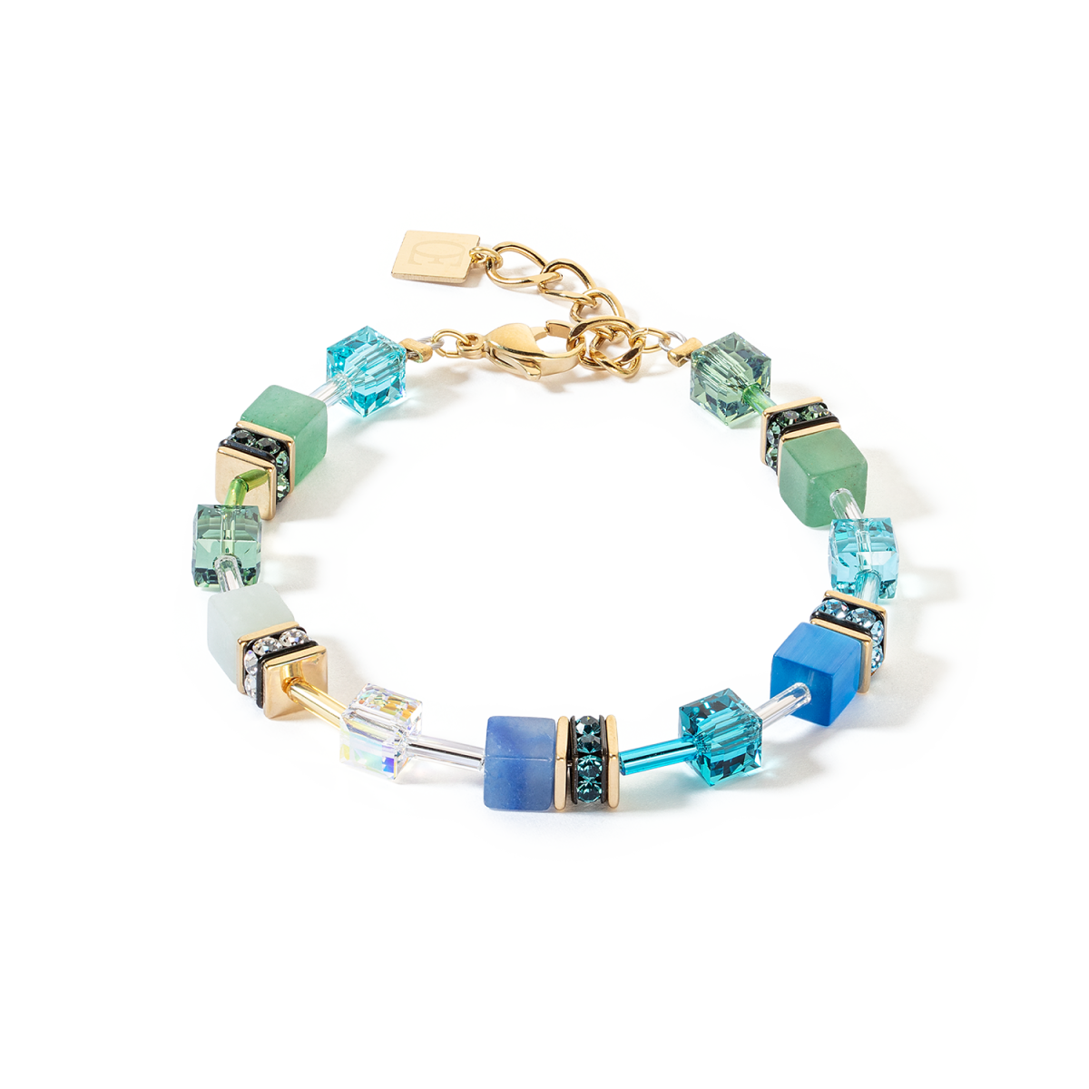 Coeur de Lion GeoCUBE armband 4905/30-0506 Iconic Precious goudkleurig met groen en turquoise