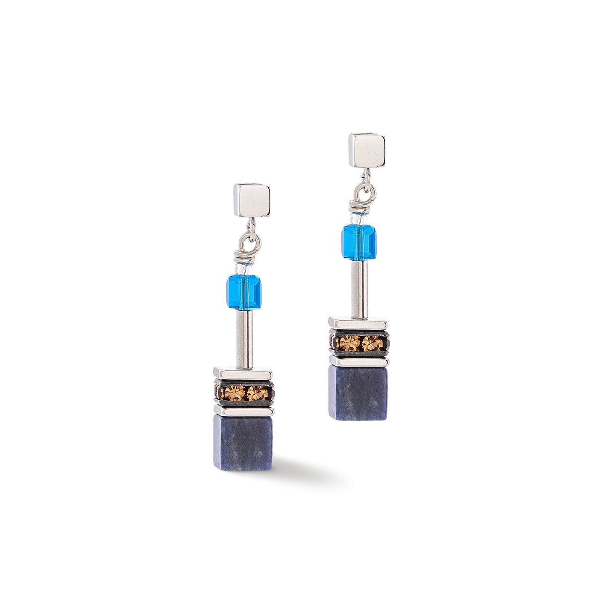 Coeur de Lion GeoCUBE oorhangers Iconic Precious 4905/21-0711 zilverkleurig met blauw en bruin