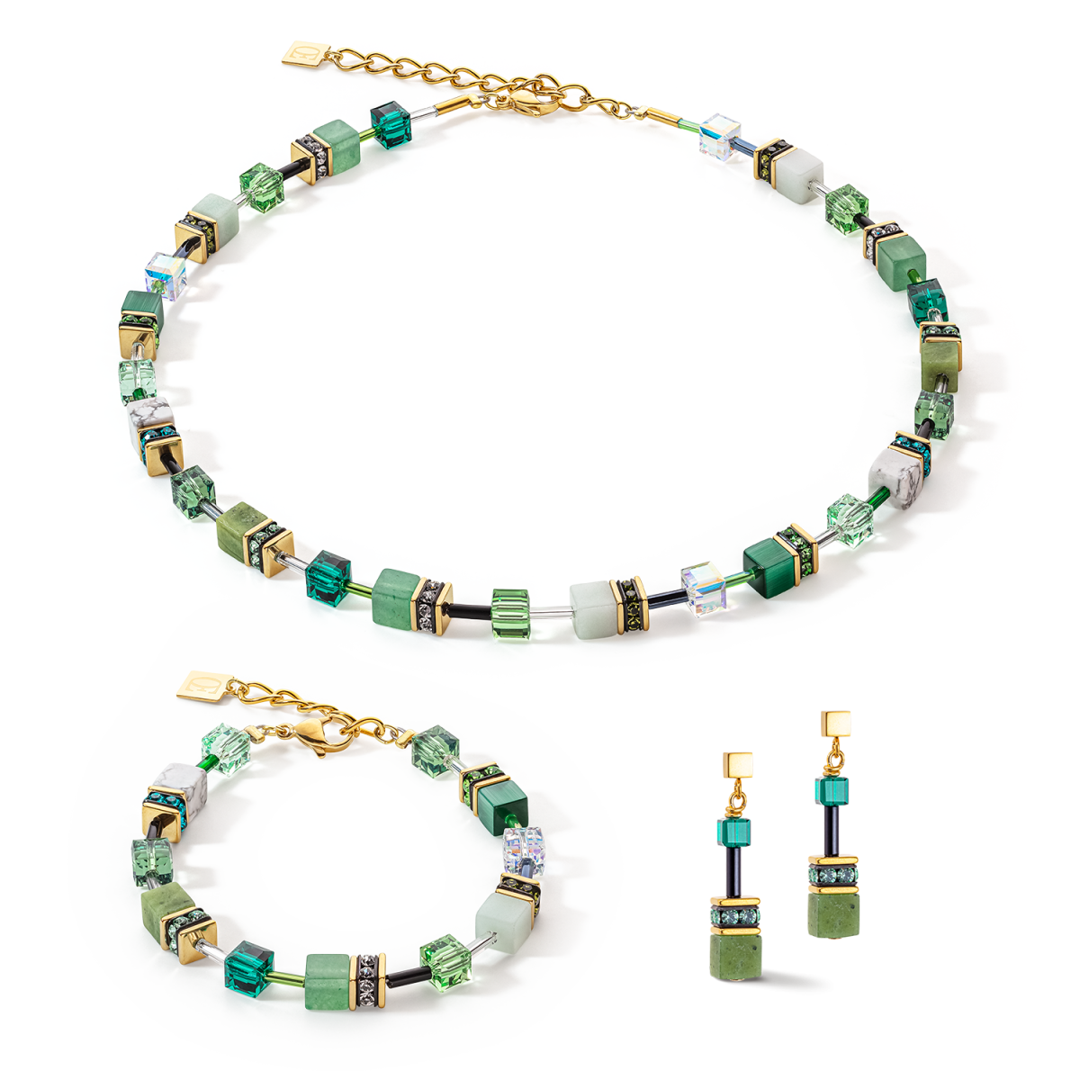 Groene Coeur de Lion Geocube Iconic Precious armband 4905/30-0500 met aventurijn, amazoniet en howliet