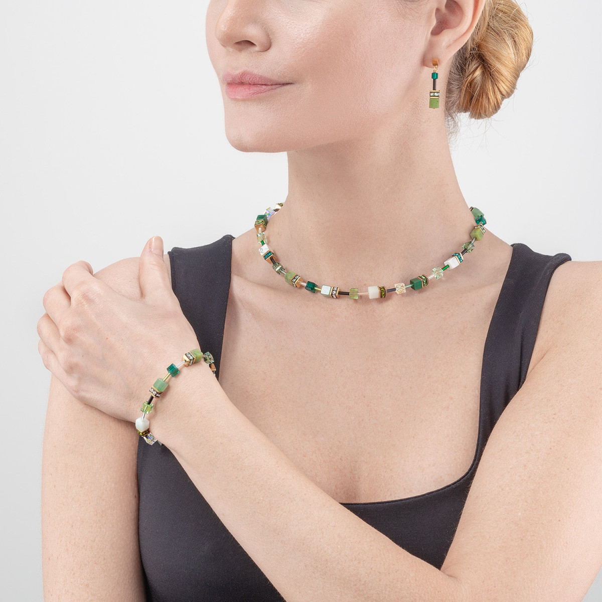 Groene Coeur de Lion Geocube Iconic Precious armband 4905/30-0500 met aventurijn, amazoniet en howliet