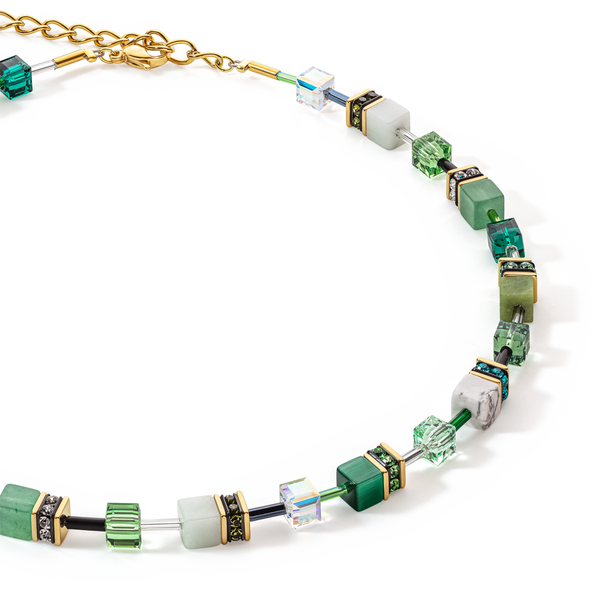 Groene Coeur de Lion Geocube Iconic Precious ketting 4905/10-0500 goudkleurig verguld met aventurijn, amazoniet en hematiet